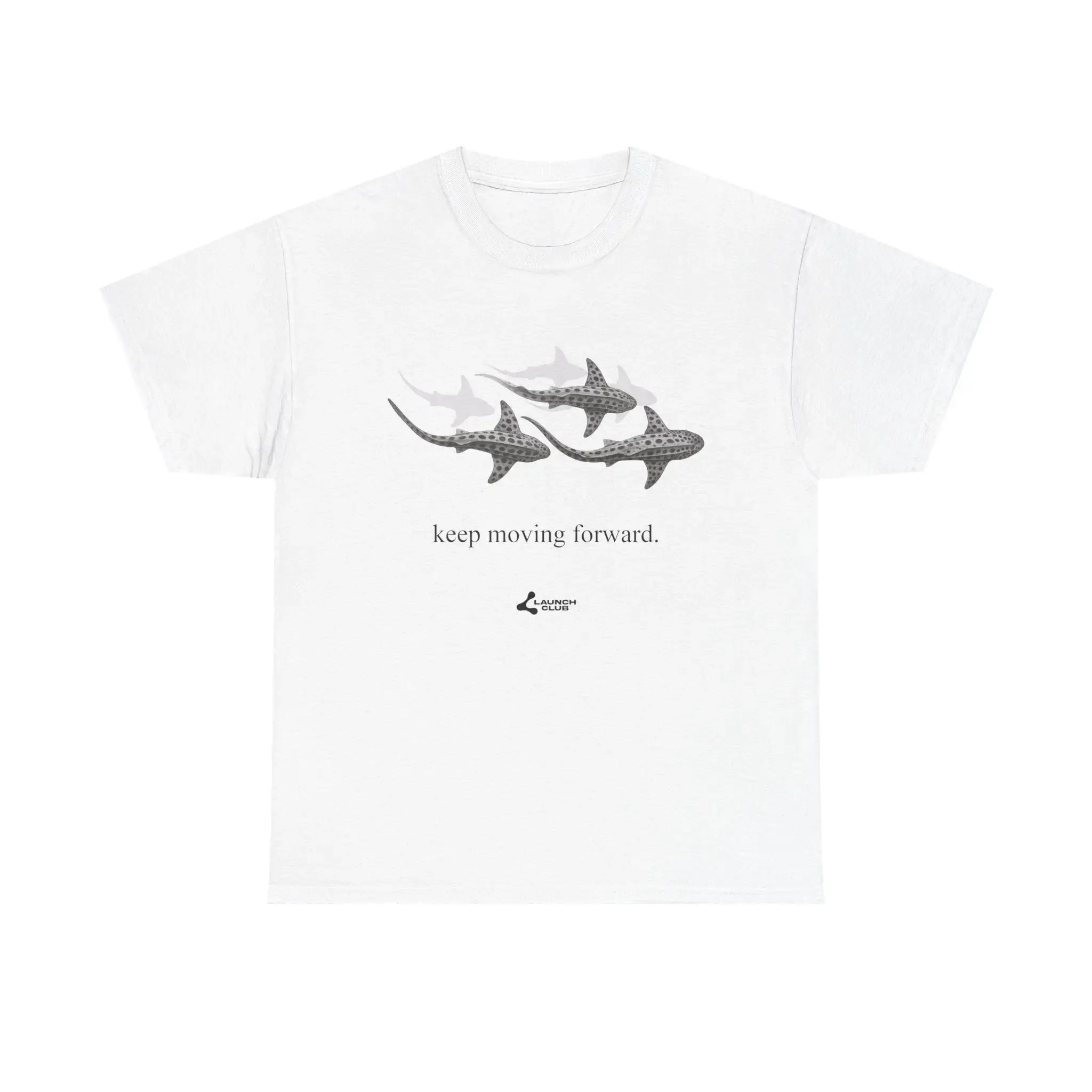 Keep Moving Forward Shark Graphic Tee with Minimalist Ocean Design White T-shirt Aesthetic Streetwear Retro Style Short Sleeve Top Soft Breathable Loose Fit Casual Shirt for Daily Wear Vacation Beach Gift Idea Motivational Fashion Statement Piece