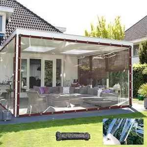 Heavy Duty Clear Tarp Waterproof PVC 16Mil – Outdoor Transparent Rain Curtain with Eyelets, Windproof Patio Cover, Gazebo Enclosure, Porch Weather Shield, Greenhouse Plastic Cover, Backyard Shade, Camping Tarp, UV Resistant Dustproof All-Season Use