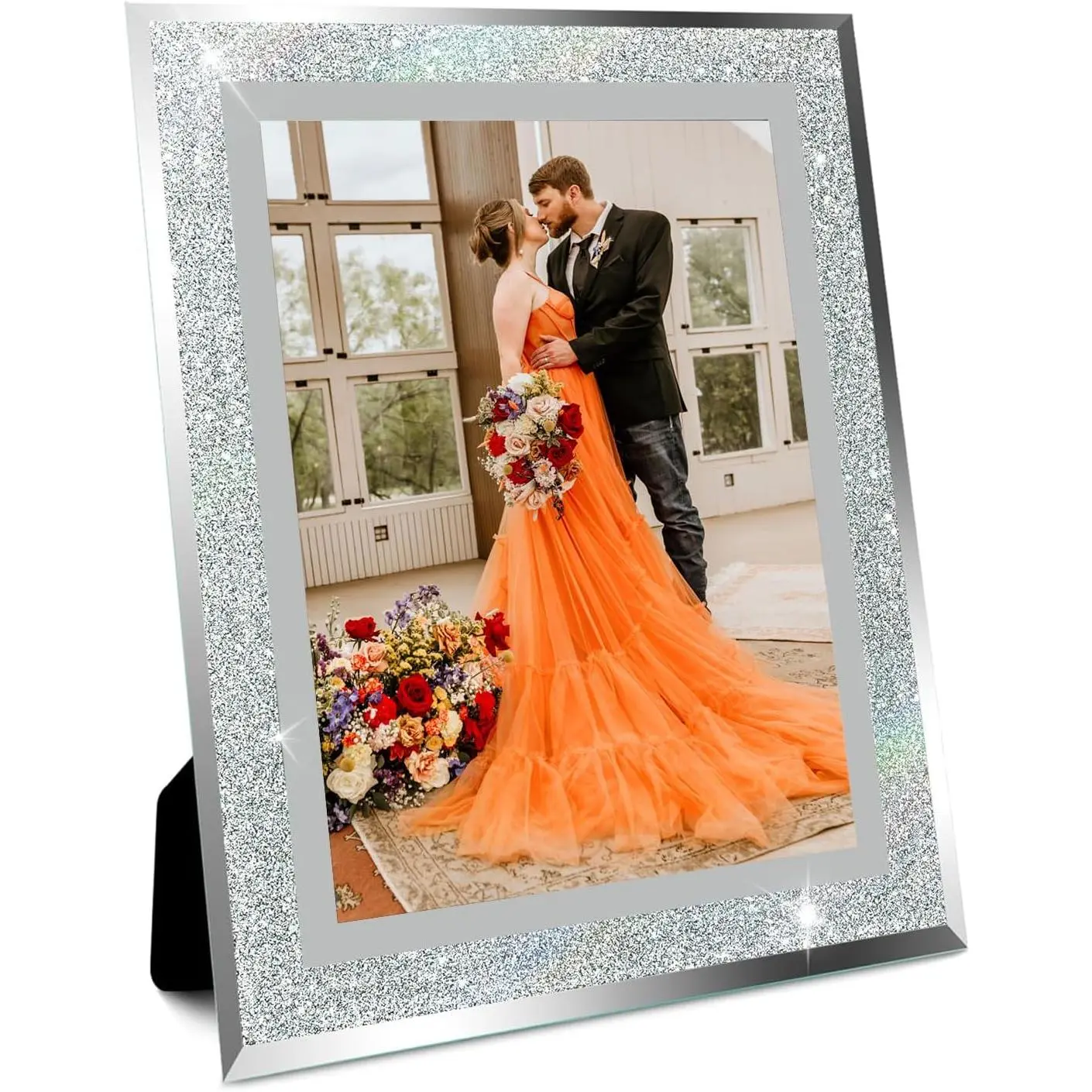 Classic Rectangular Decorative Glass Photo Frame - Multi-Size (4x6,5x7,6x8 in), High Definition, Diamond-Shiny, Vertical-Horizontal Display, for Desk Table Shelf, Wedding Home Decor, Classic Rectangular Frame