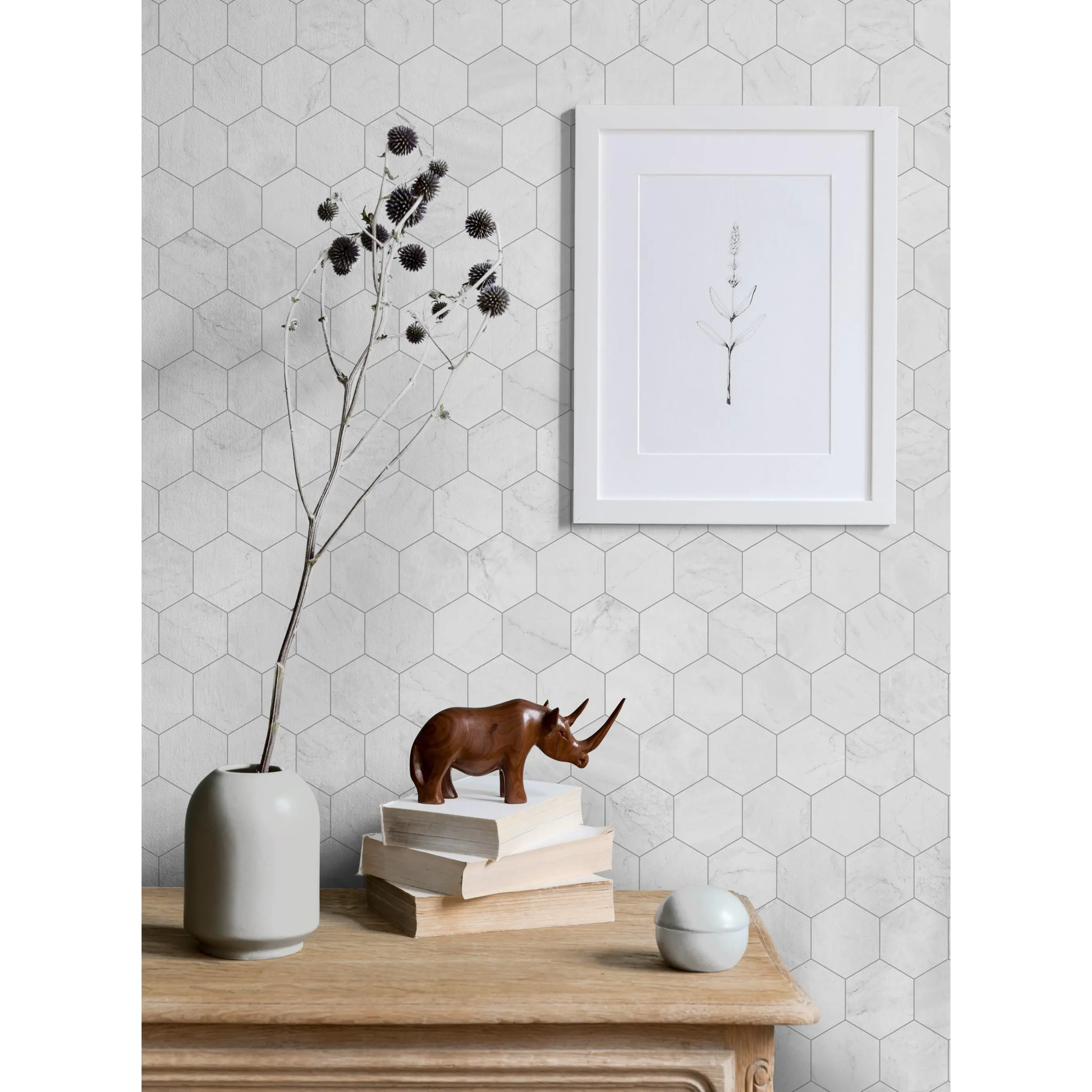 Hexagon Artificial Stone Geometric Wallpaper, Renter-Friendly Peel-and-Stick Adhesive Temporary Small Wallpaper for Home Improvement, Temporary Wallpaper