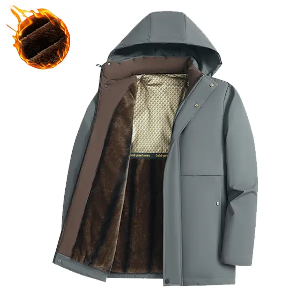 Men's Casual Winter Coat, a Long Sleeve Fleece-Lined Parka Jacket with Hood, Waterproof Outerwear for Him
