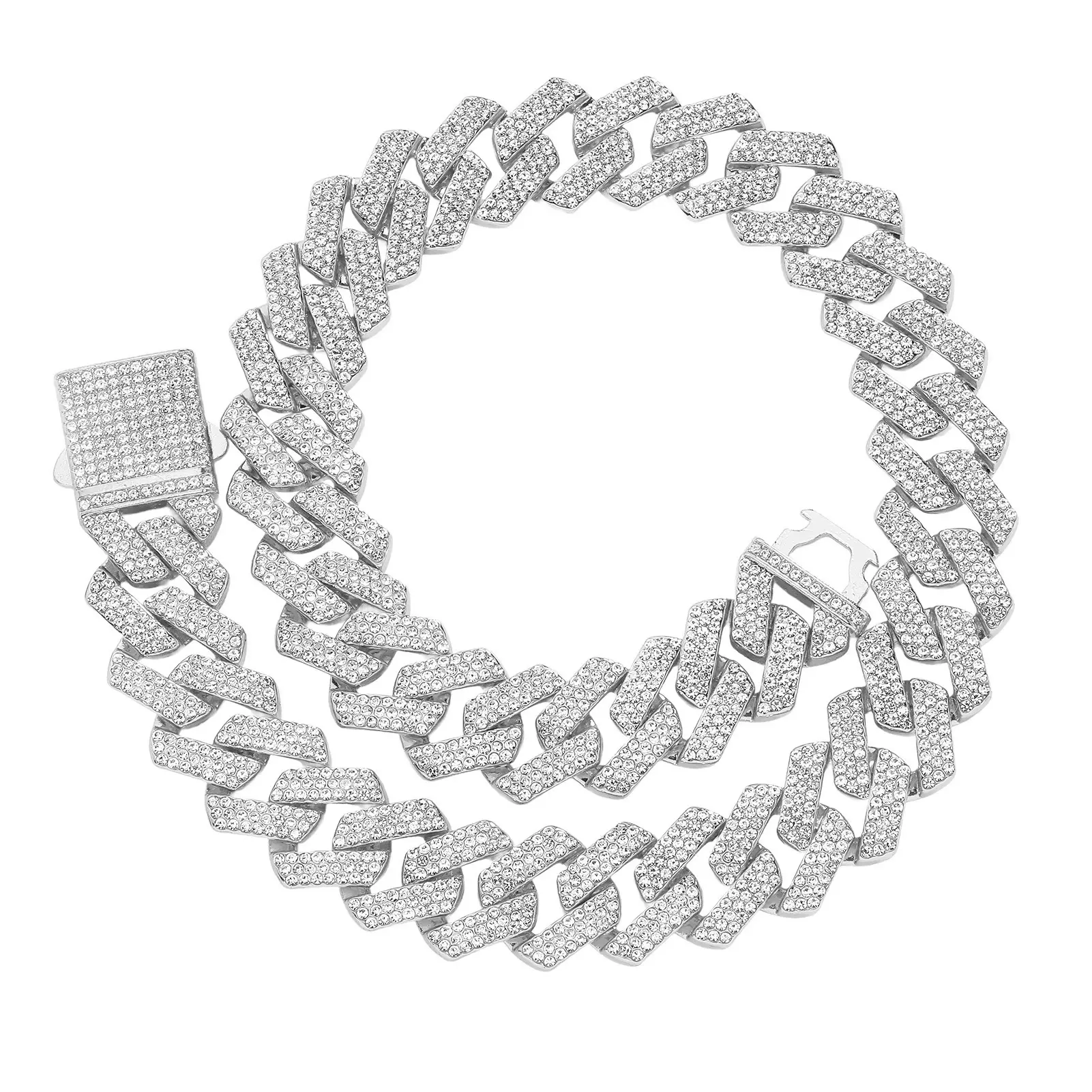 1pc 20mm 3-Row Iced Out Cuban Link Chain for Men - Men's Accessories, Hip Hop Bling Necklace, Full Diamond Bar Streetwear Jewelry Gift for Boyfriend