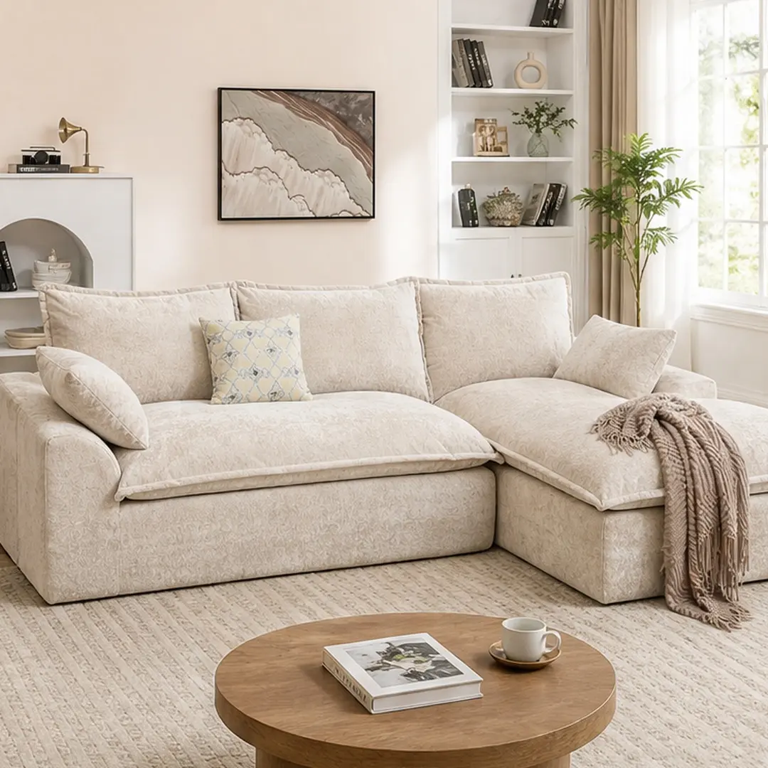 ARCH L Shaped Modular Couch Cloud Boneless Sofa with Deep Seats High Back Chenille Fabric 3 Seat Sectional for Living Room No Assembly Required Beige, Beige Color Options, Chenille Material, 3 Seat Seat Count, Modern Style, Product Weight: 110.90 lb