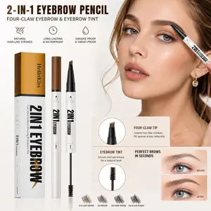 HelloKiss 2-In-1 4-Tip Brow Pen & Brow Gel, Ultra-Fine Precise Brow Shaping, Waterproof Sweatproof, Smudge-Proof Long-Lasting, 3D Natural Wild Brows for Beginners
