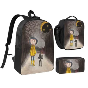 3pcs Coraline Backpack Set ‌Ghost Boy Outdoor Daypack with Insulated Lunch Bag & Pencil Pouch The Mouse Ultra Lightweight Backpack for Camping, Picnic, Daily Commute, School & Office Perfect Birthday, Holiday & Back to School Gift