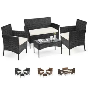 4 Pieces Outdoor Furniture Set Patio Bistro Rocking Chairs with Glass Coffee Table for Pool Beach Backyard Balcony Porch Deck Garden piece garden furniture set, woven outdoor polyethylene rattan furniture, equipped with a coffee table tiktokshopspringglow