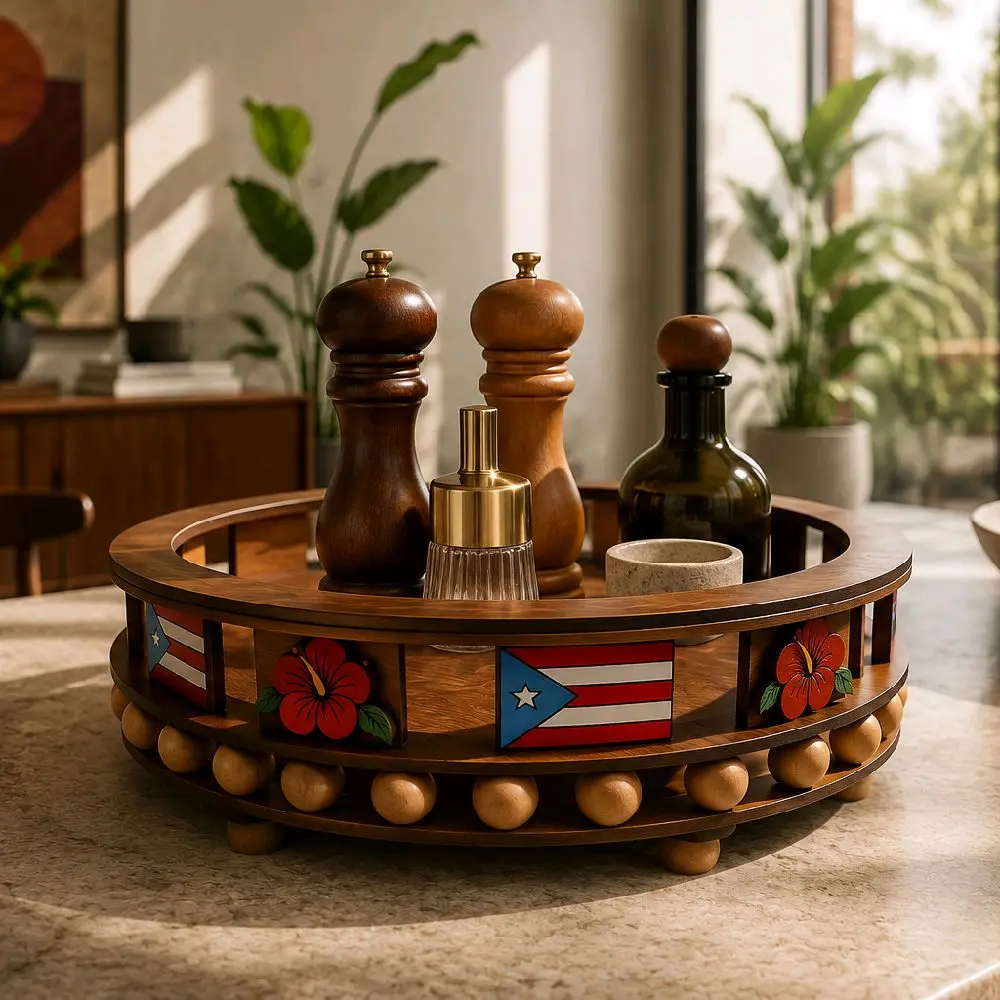 Handcrafted Puerto Rican Boricua Wooden Home Decor Tray - Centerpiece Display Holder for Desktop, Culture Lovers’ Home Supplies Organization, Candle Holder