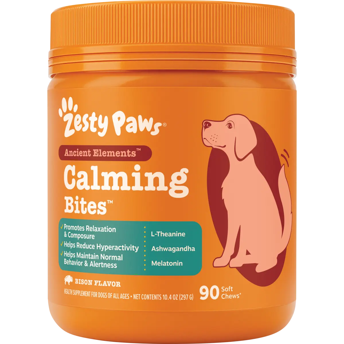 Zesty Paws Ancient Elements Calming Bites for Dogs Soft Chew Treats with Suntheanine & Sensoril Ashwagandha for Relaxation & Calmness 90 Chews Supplements