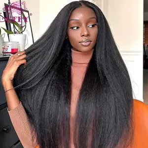 Pizazz Hair Yaki Straight Hair 8x5 Gluess Wigs Pre Cut HD Lace WIgs Preplucked Natural Hairline 220% Density Easy to Install