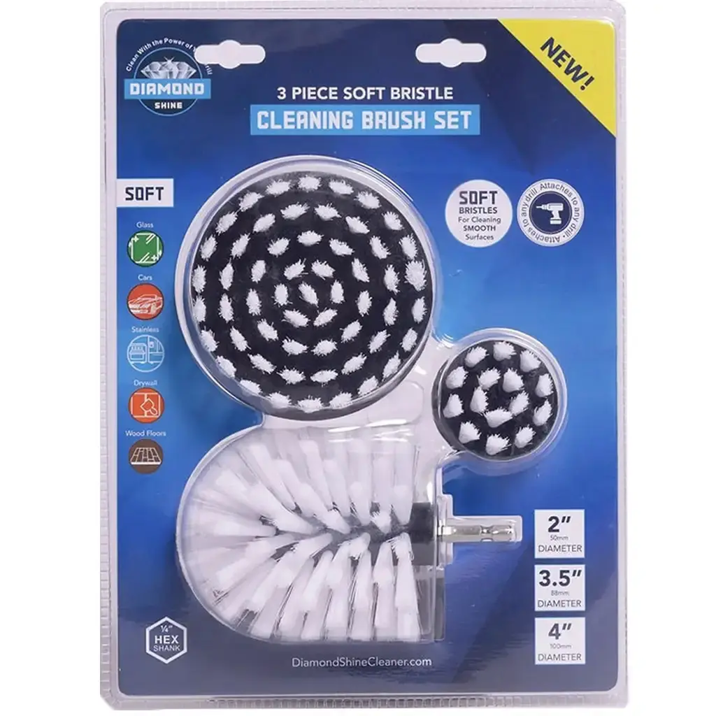 Drill Brush Attachment - Cleaning & Scrubbing, 3-Pack, Soft Bristle - Car, Carpet, Glass, Upholstery - Turns Drill Into Power Scrubber