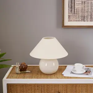 Brightech Fiona LED Table Lamp - Modern Ceramic Lamp with Diffusing Lamp Shade for Bedside, Nightstand, Desk - Cozy Night Light with Soft White Light for Living Room, Bedroom - Cream