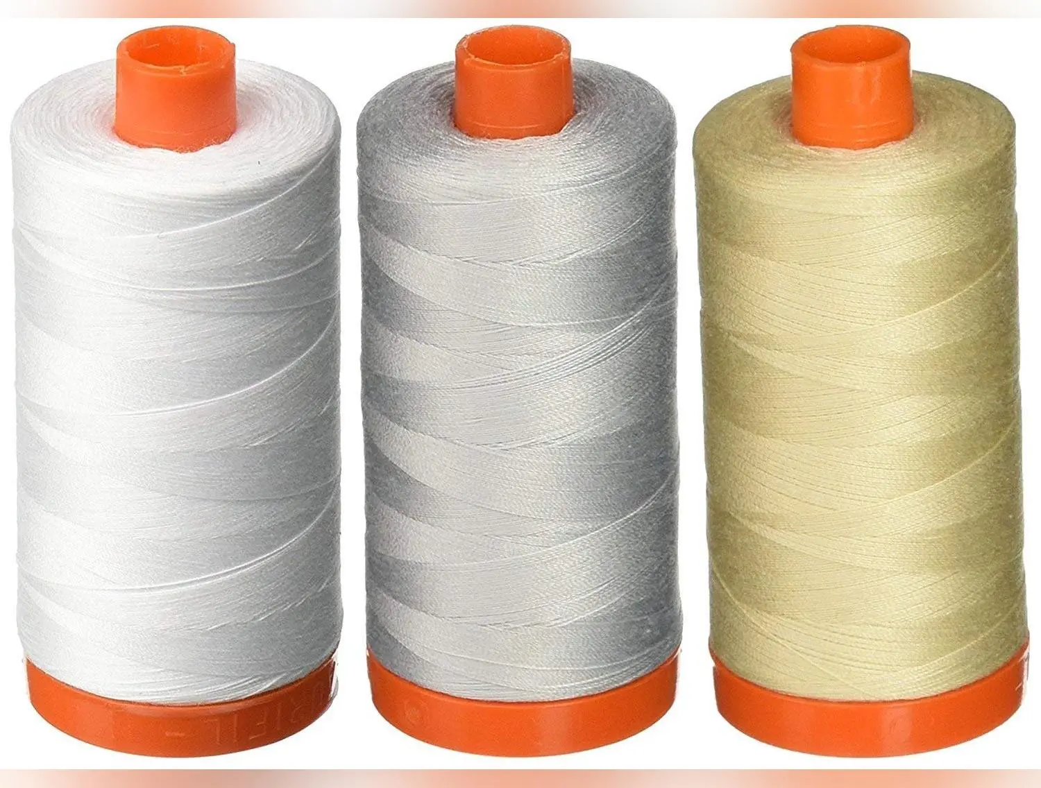 Aurifil Mako 50 wt Cotton Thread - White + Dove + Light Beige - Bundle of 3 Spools