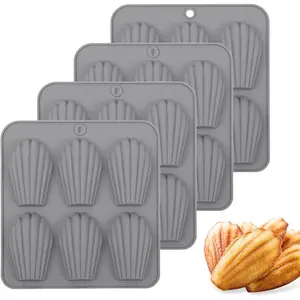 4 Pack 6 Cavity Shell Shape Nonstick Madeleine Baking Pan for Baking, Nonstick Cookie Cake Baking Mold for Oven Grey