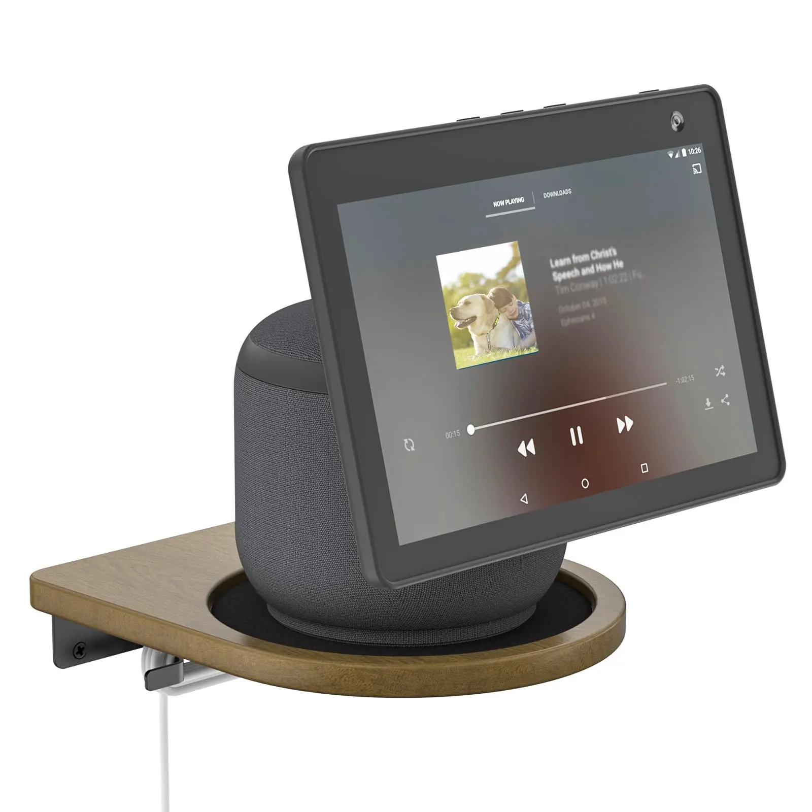 Wooden Wall Bracket for Echo Show 10 3rd Gen - Durable Floating Wall Shelf Unit with Cable Management, Space-Saving Shelves for Audio & Video Accessory Mounting