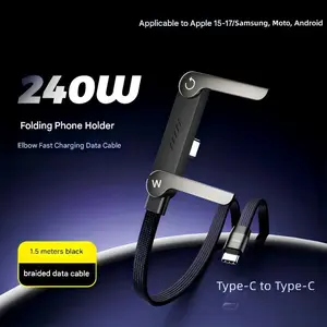 Invisible Holder Charger Cable with Stand, 240w super fast charging 2-in-1 Fast Charging Cord & Phone Stand for Gaming, Office, Car Travel, Compatible with iPhone Samsung Type-C charging cable Black Multifunctional Charging Cable