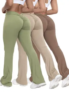 New Women's Fall Ruched Sports Flare Pants Set, Stretchable Activewear, High Elasticity Yoga Leggings, Slim-Fit Woven Fabric, All Seasons Wear, Flared Workout Leggings, Fitness Workout Pants, Gym Fitness Activewear
