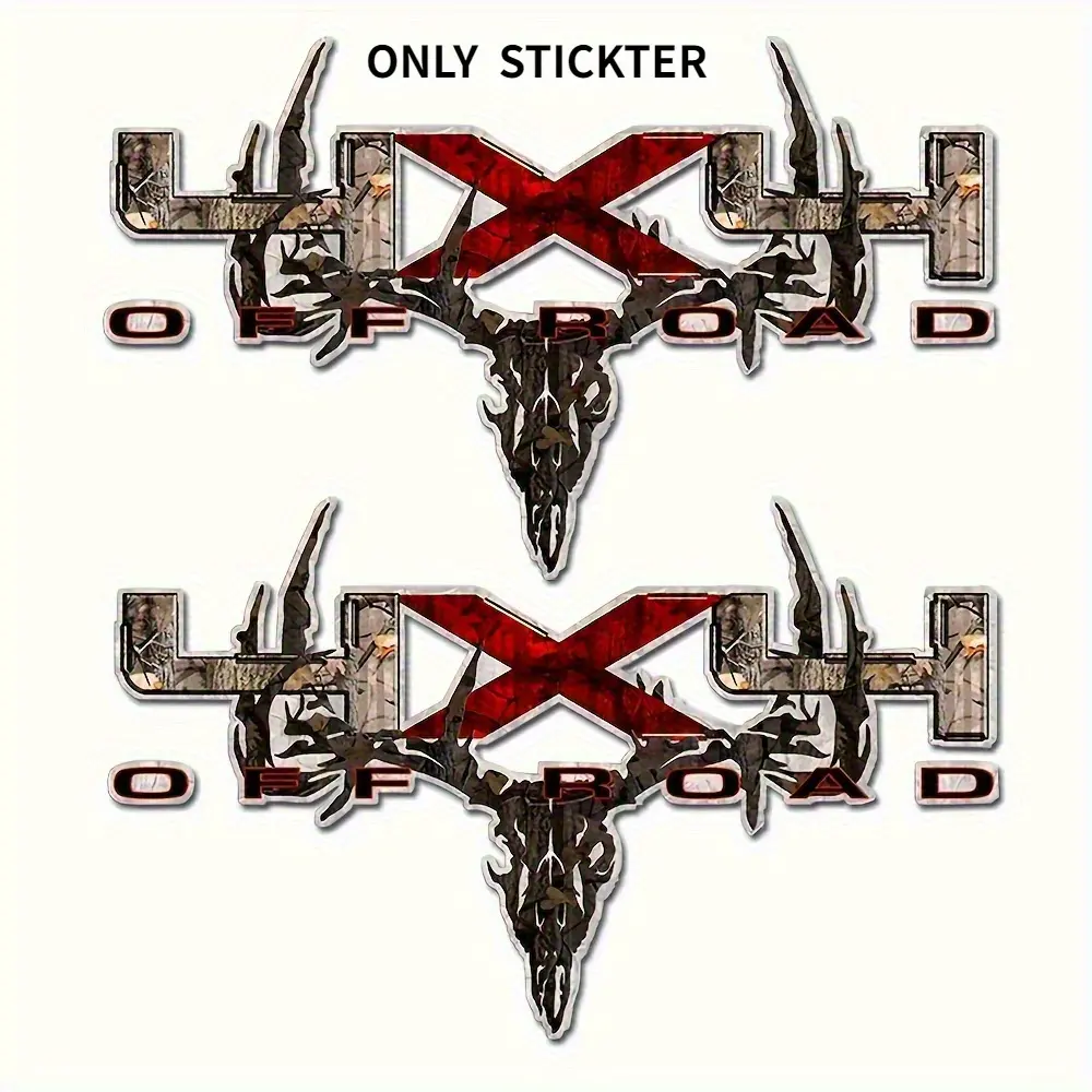 2PCS/SET Off-Road '4X4 OFF ROAD' Antler Camouflage Decor Sticker, Universal car sticker, Truck Car Decal, Decal For Cars, For Car Windows Off-Road Recognition, Multipurpose Car Decal