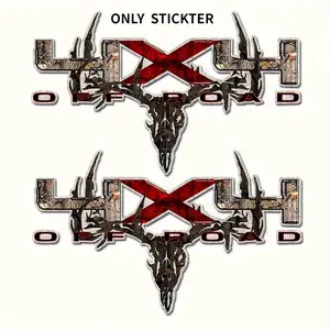 2PCS/SET Off-Road Hardcore "4X4 OFF ROAD" Antler Camouflage Decor Sticker, Universal car sticker, Truck Car Decal, For Car Windows, Backpacks, Outdoor Toolboxes Off-Road Recognition