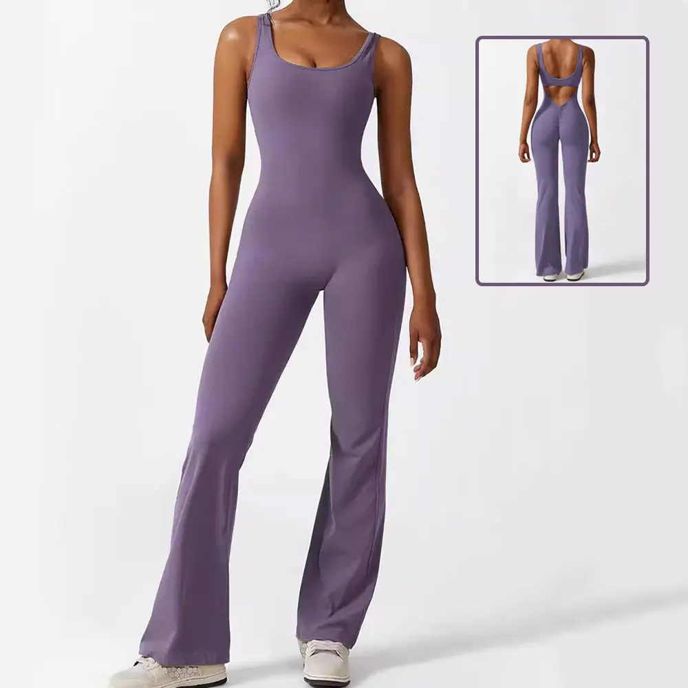 Women's Sleeveless Flared Pants Long Jumpsuit - Multi-Size Full-Length Fitness Yoga Outfit
