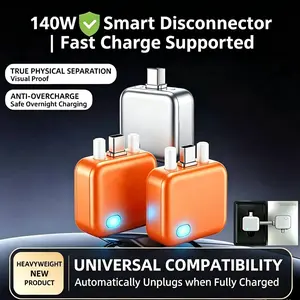 TypeC 140W Physical-Disconnect Battery Guard - Auto & Self-Eject Charger, Smart Auto-Stop Accessory for iPhone 15/16/17/18 Series (Including Pro Models) , Laptops, Tablets, Anti-Overcharge Tech Accessories for Safe Overnight Use, Back-to-School Gifts,