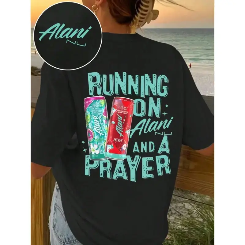 Women's Cotton Short-Sleeve Round Neck Unisex Sports Top - Casual Fit, Motivational Caffeine Print, Alani Prayer Pattern, Letters Pattern, Outdoor Wear, Summer Casual Shirt, Motivational Print