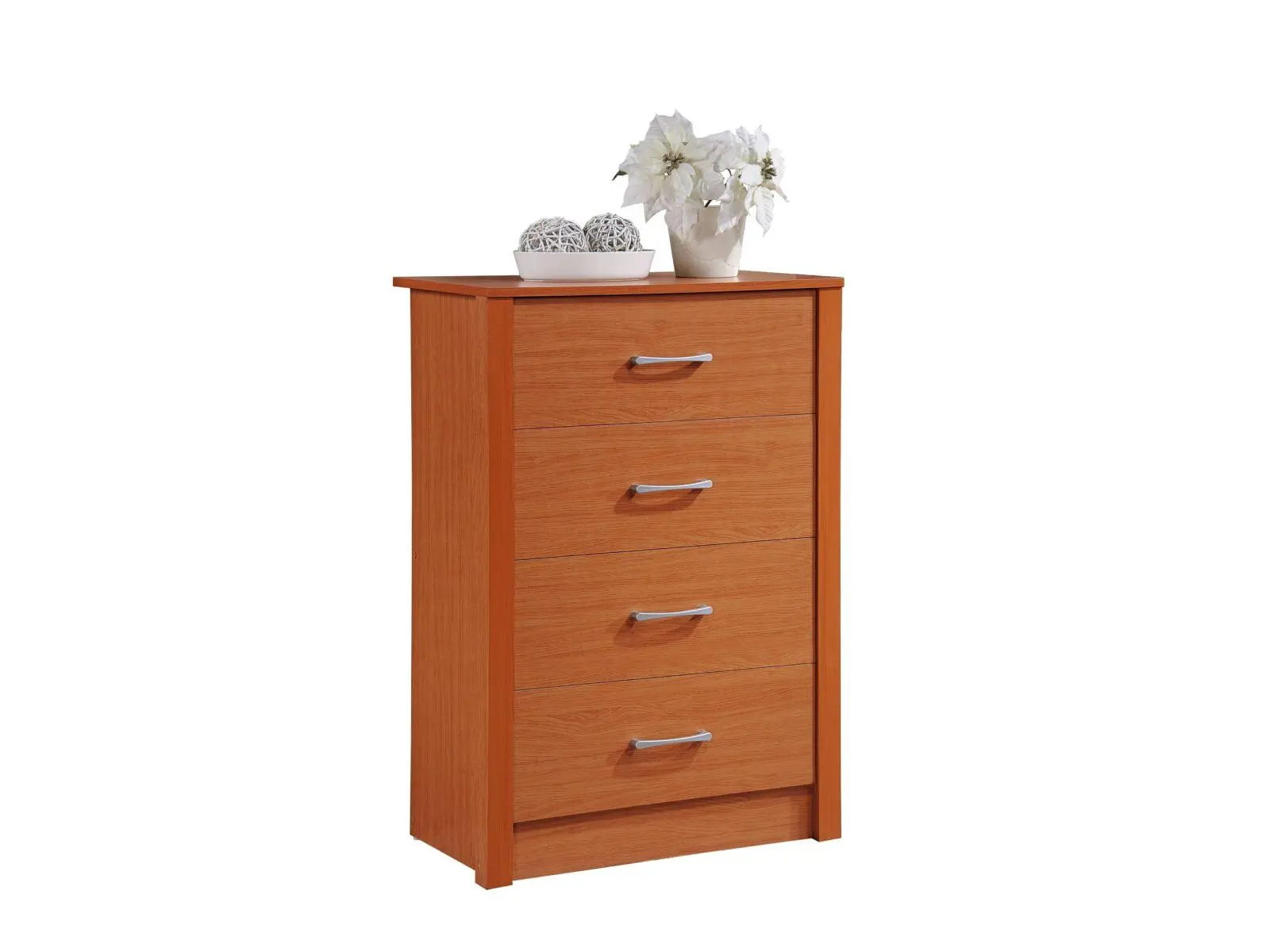 Hodedah HI413DR Cherry 4-Drawer Chest - 4-Compartment Storage Solution for Drawer Organization, Clever Storage to Get Organized