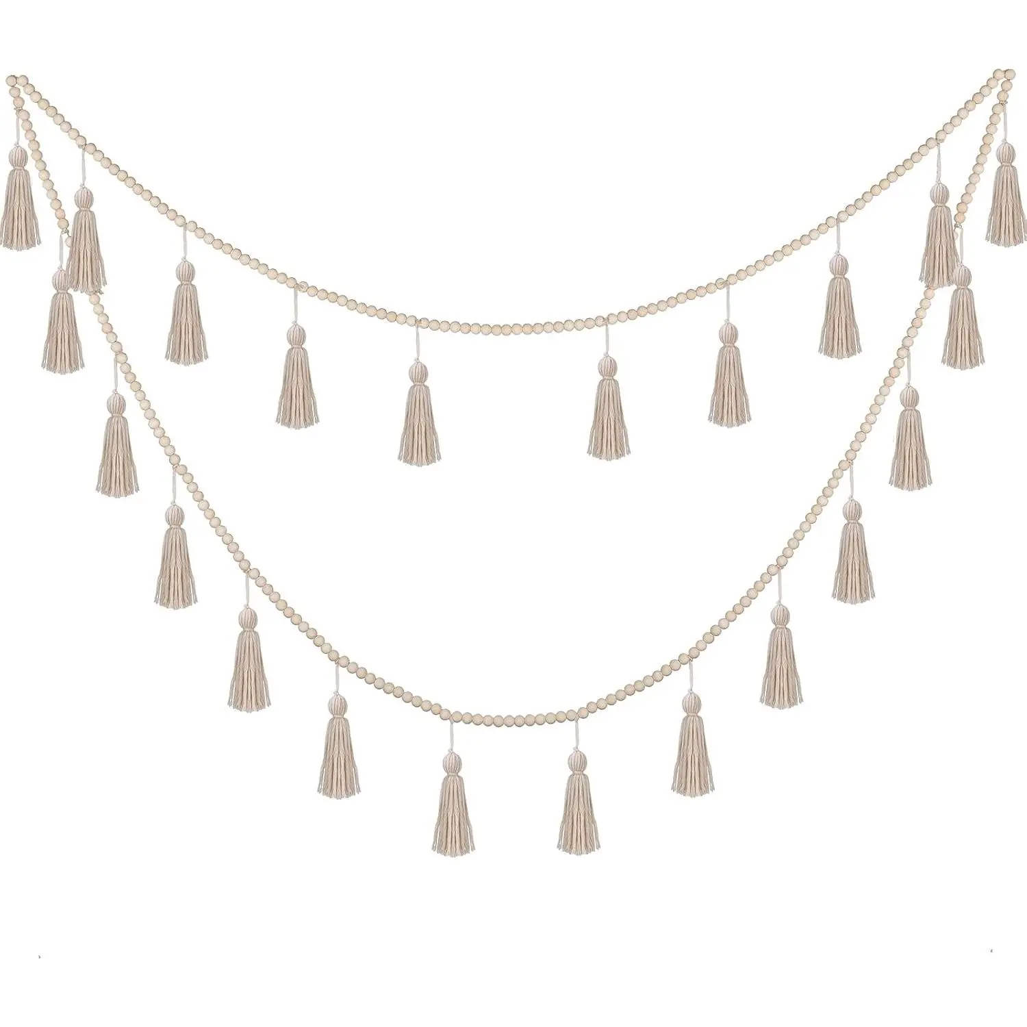 Boho Tassel Garland Decor Wooden Bead Garlands 9.8ft Wood Beads Banner with Tassels Wall Hanging Macrame Farmhouse Home Rustic Country Holiday Decoration(Classic Color)