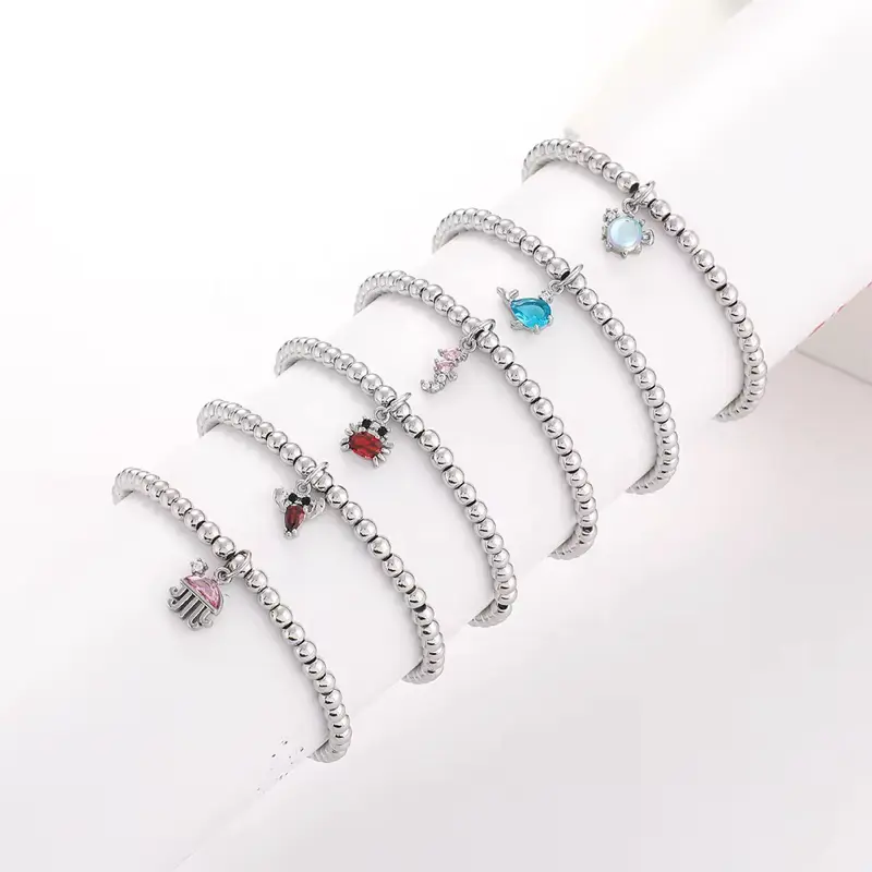 Stainless Steel Beads Bracelet Non-fading Women's Bracelet Adjustable Ocean Series Zircon Charms Bracelet Jewelry