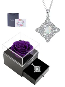 Witches Knot Moon Stone Necklace With Rose Jewelry Gift Box for Women, Celtic Knot Witchy Pendant Necklace, Amulet Jewelry Gifts for Wife Friend Bestie