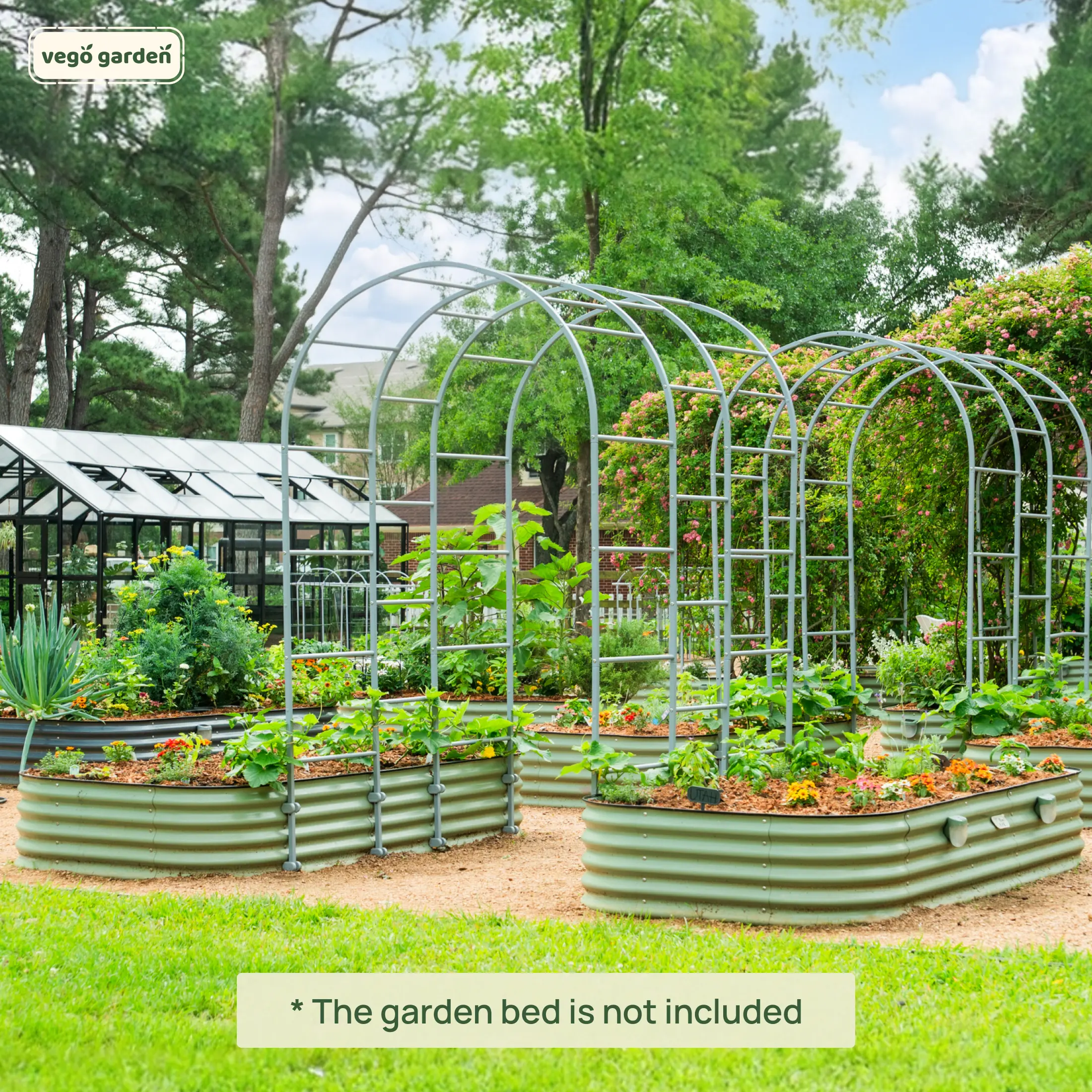Vego Garden Arched Trellis System for Climbing Plants & Vertical Gardening Modular Metal Arch Trellises Garden Border Fence Accessories