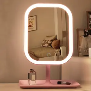 Rechargeable LED Makeup Mirror with Light, Touch Control Adjustable Brightness, Portable Travel Cosmetic Mirror, 3 Lighting Modes, Lighted Makeup Mirror, Illuminated Mirror