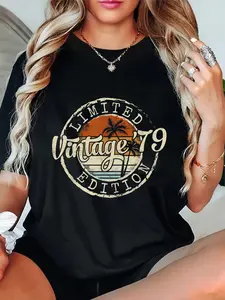Vintage 1979 Graphic T-Shirt for a 46th Birthday Gift, Casual 100% Cotton Short Sleeve Round Neck Top for Men and Women