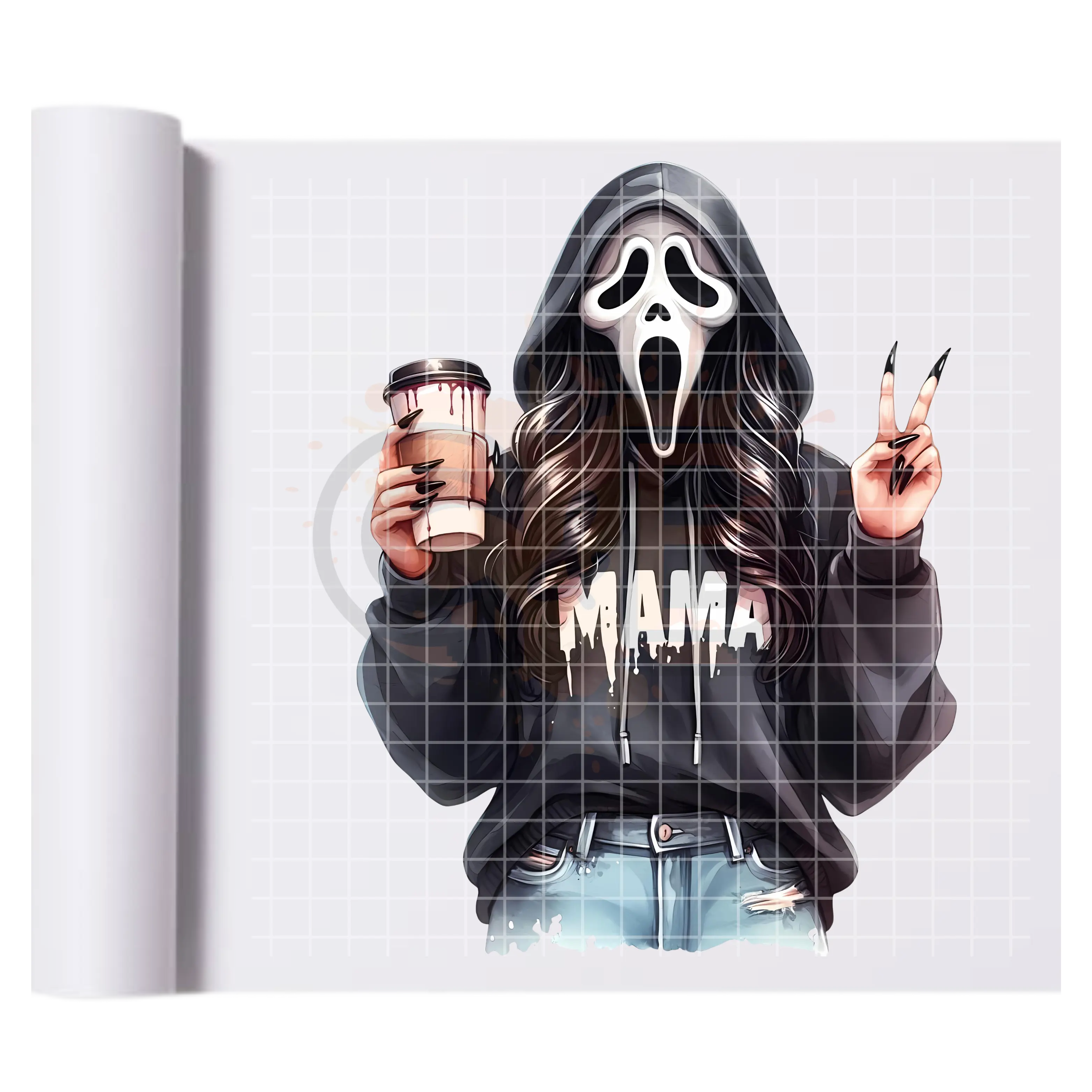 Ghost Mask Black Hair Mama Direct Print Film Transfer - High-Quality Print Transfer