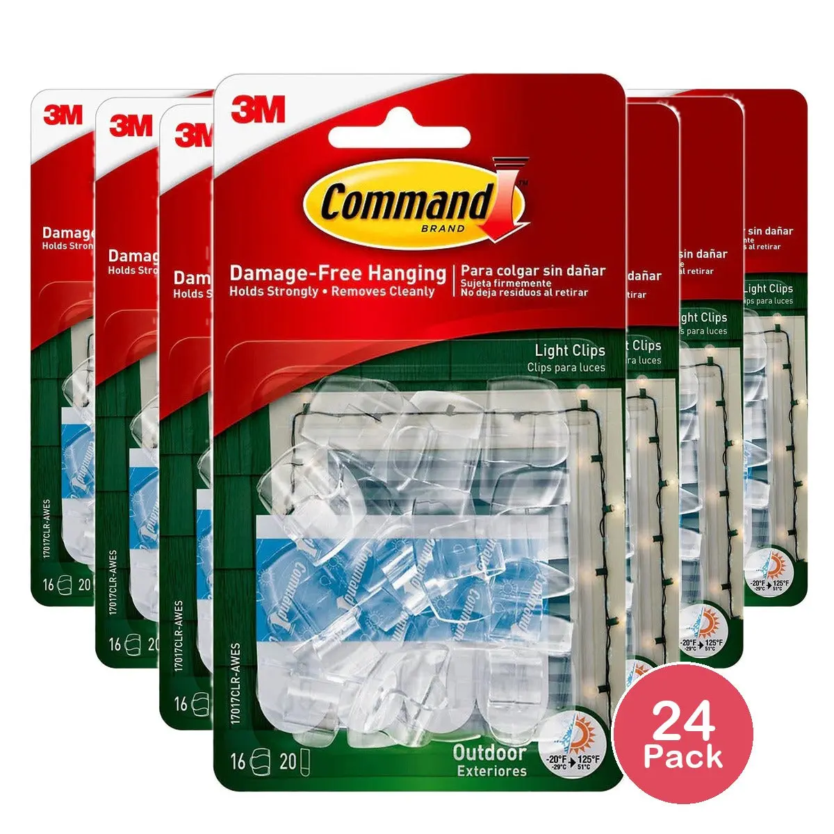 Command Outdoor Light Clips Clear 16 Count (Pack of 24)