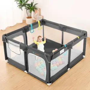 BIOBY Portable Baby Playpen, 50x50x27 inch, Small Baby Play Pens, Portable Soft Mesh Sturdy Pipe Ample Space for abies and Toddler, Full Mesh Design, Indoor & Outdoor Kids Activity Center, Portable Travel Design, Dark Grey