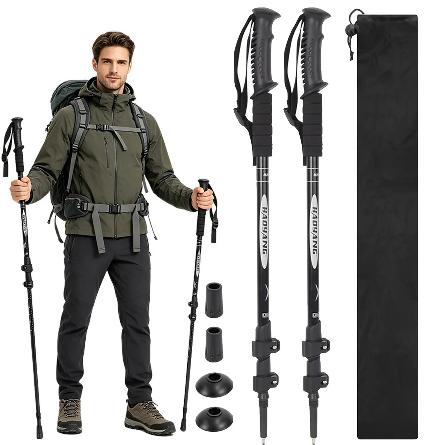 1 Pair Trekking Poles, Lightweight Collapsible Hiking Poles with Quick Flip Locks, Adjustable Height Hiking Sticks with EVA Grip for Men & Women