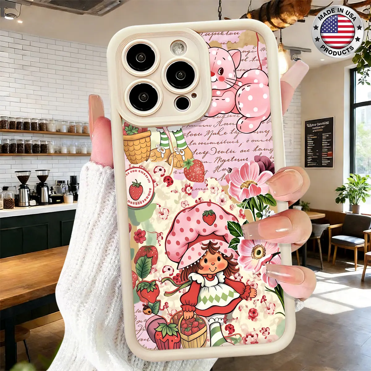 Cute Strawberry Dessert Cartoon Pattern Aesthetic Design Case for iPhone 17 16 15 14 Pro Max 13 12 11 XR XS Plus Air Slim Shockproof Anti Drop Protective TPU Cover