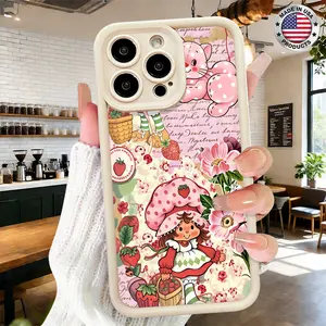 Cute Strawberry Dessert Cartoon Pattern Aesthetic Design Case for iPhone 17 16 15 14 Pro Max 13 12 11 XR XS Plus Air Slim Shockproof Anti Drop Protective TPU Cover