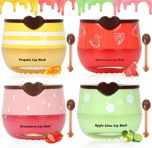 4 PCS Bee Lip Balm Lip Mask Honey Pot, Prevention Lip Dry Set, Strawberry & Watermelon & Apple Lime & Honey Lip Sleeping Mask Propolis Moisturizing Lip Balm, Mothers Day Gifts, Party Favors for Women
