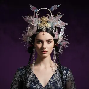 Dazzling Tassel Hair Crown Set, Ancient Chinese Hanfu Headpiece, Ethereal Fairy Hair Accessory, Mermaid Princess Tiara, Goddess Hair Jewelry, Traditional Festival Costume, Elegant Bridal Hairwear, Fantasy Cosplay Hair Decor Butterfly Jewellery