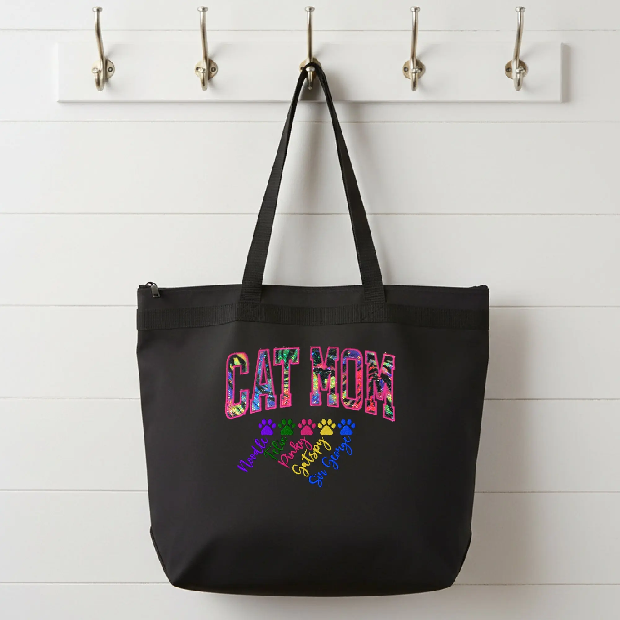 Cat Mom Zippered Tote Bag