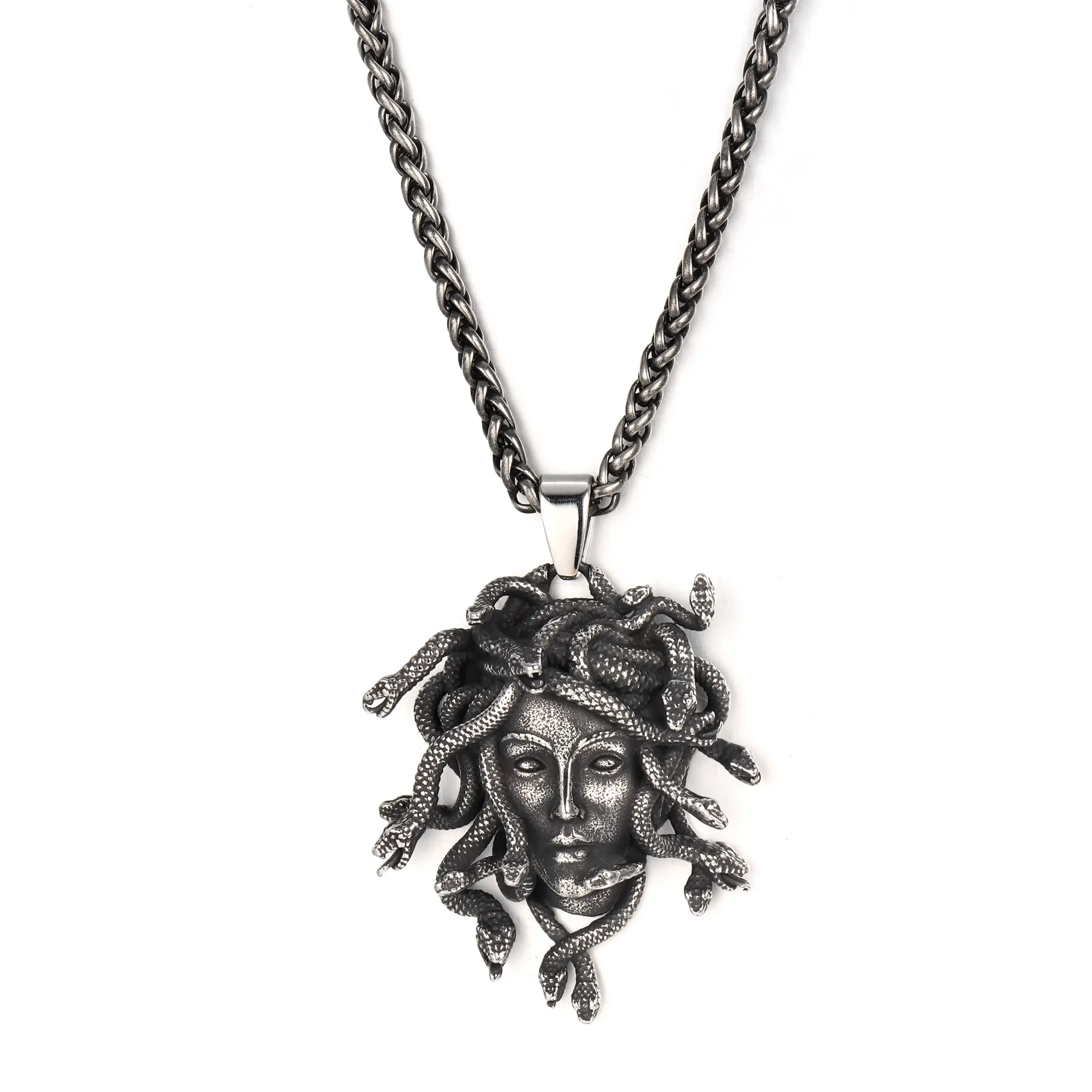 GTHIC Stainless Steel Greek Medusa Pendant Snake Necklace for Men Women Jewelry Gift