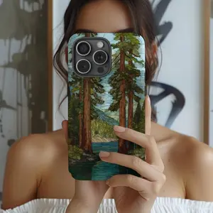 Outdoors Stained Glass Phone Case Forest Trees River Lake Mosaic Suitable for IPhone17 11 12 13 14 15 16 Pro Max Air Plus