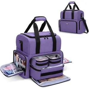 Bafaso 2-Layer Large Travel Cosmetic Bag with 3 One Inner Removable Bag, Hair Bag Cosmetic Bag Tattoo Suitcase with Removable Partition (Patent), Purple