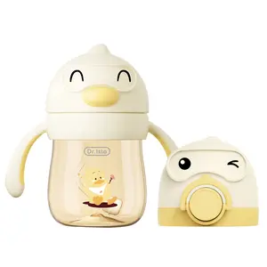 Dr.Isla 2 in 1 Two Types of Baby Water Bottle Spouts PPSU Kids Sippy Cup with Straw & Spout 360° Gravity Ball Anti-Choke Anti-Leak BPA-Free 240ML WC35 for Baby Learning