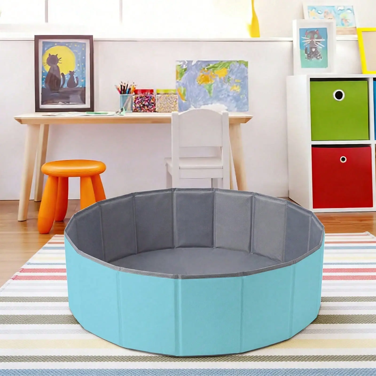 1Pc Blue-Grey Ball Pit (Balls Not Included) – 31.5" Soft Round Memory Foam Ball Pit Suitable For Indoor And Outdoor Play; Ideal As A Playpen For Toddlers, Children, Babies, Boys And Girls Alike