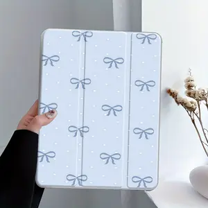 Minimalist Blue Bow Heart iPad Case Transparent Acrylic Hard Back Panel With Pencil Slot, Suitable for iPad mini pro air, Scratch-resistant Ultra-thin Shock-resistant Full Cover Protective Case Suitable for Offices Schools and Homes, Tablet Accessories