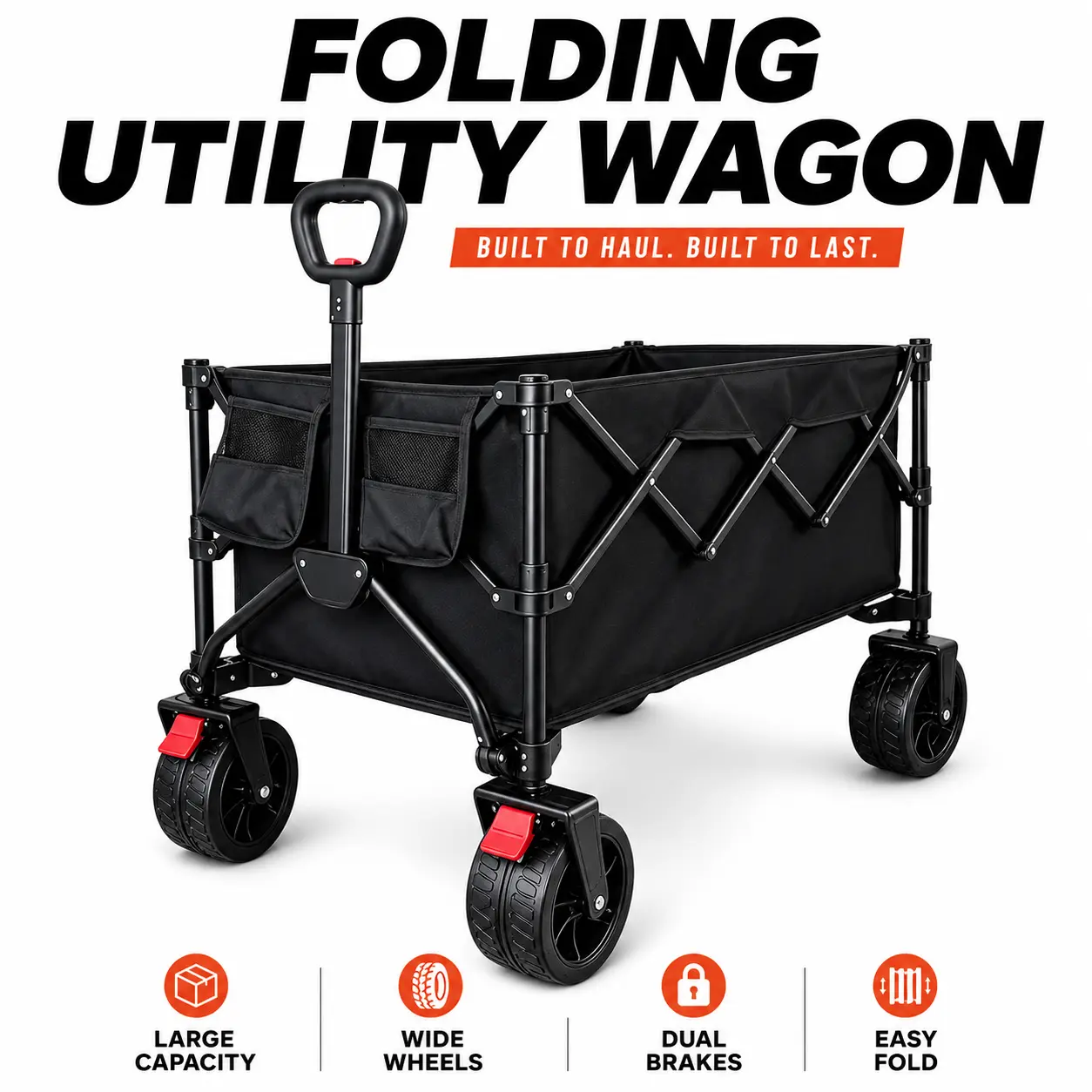 Heavy-Duty Foldable All-Terrain Wheel Trolley, Outdoor Utility Cart for Beach, Camping, Garden Use