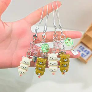 2-Piece Set: Cute Rilakkuma "Stacking Bears" Couple Phone Charms — Kawaii Resin Bear Pendants, Portable Keychain & Lanyard Accessories, Suitable for Phones and Bags