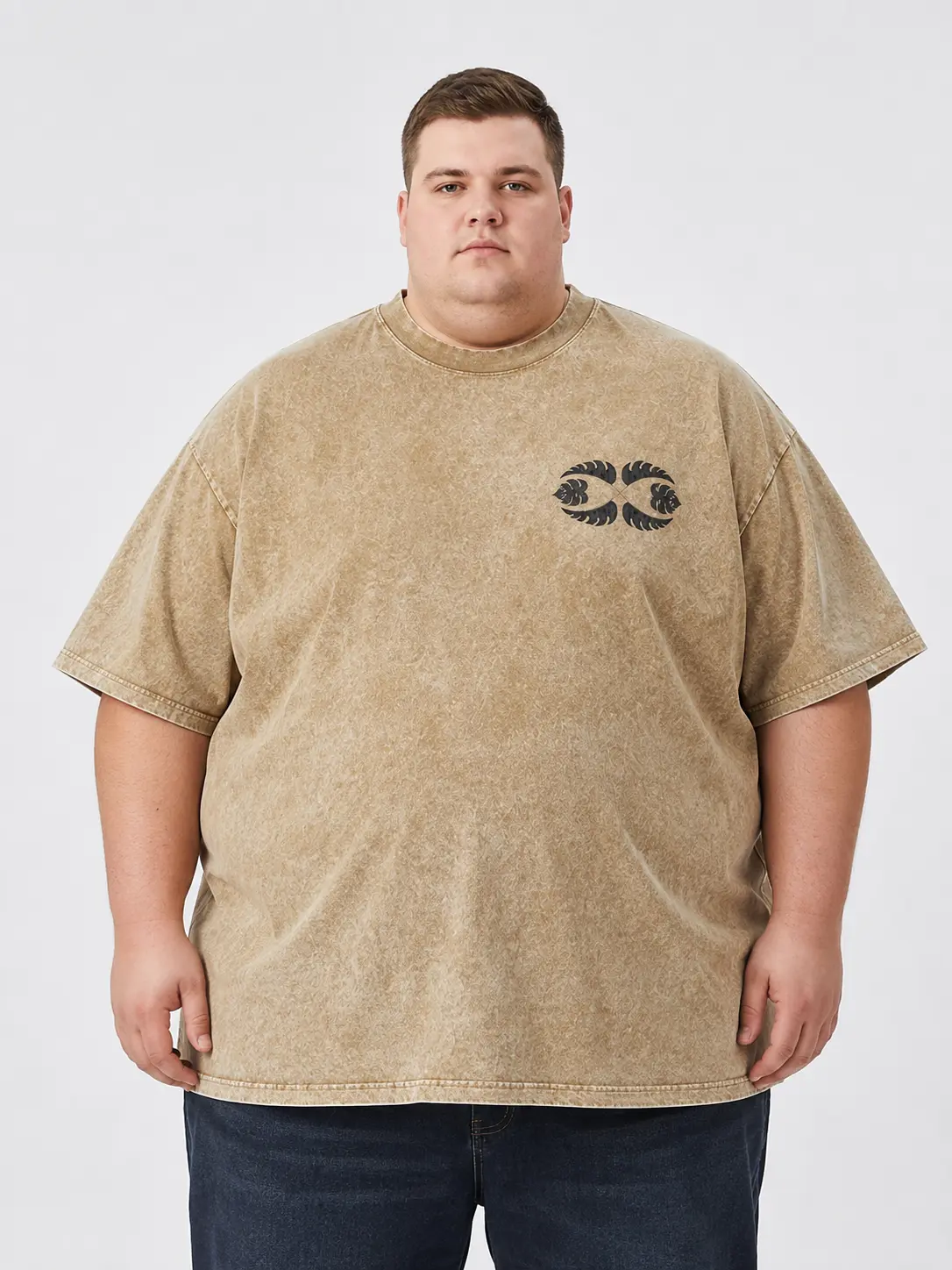 Oversized Men's Casual T-Shirt, Vintage Washed 260G Heavyweight Cotton Streetwear with Abstract Leaf Front and Back Graphic, Aesthetic, Baggy, Loose, Tee, Drip Dry, Tshirt, Top, Relaxed Fit, Menswear, Print, Round Neck, Cargo, Shortsleeve, Tops, Crew Neck